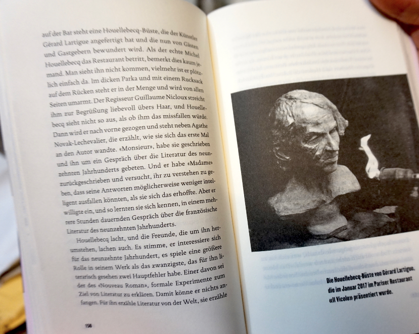 Livre de Julia Encke sur Houellebecq avec photo du buste réalisé par Lartigue 2
